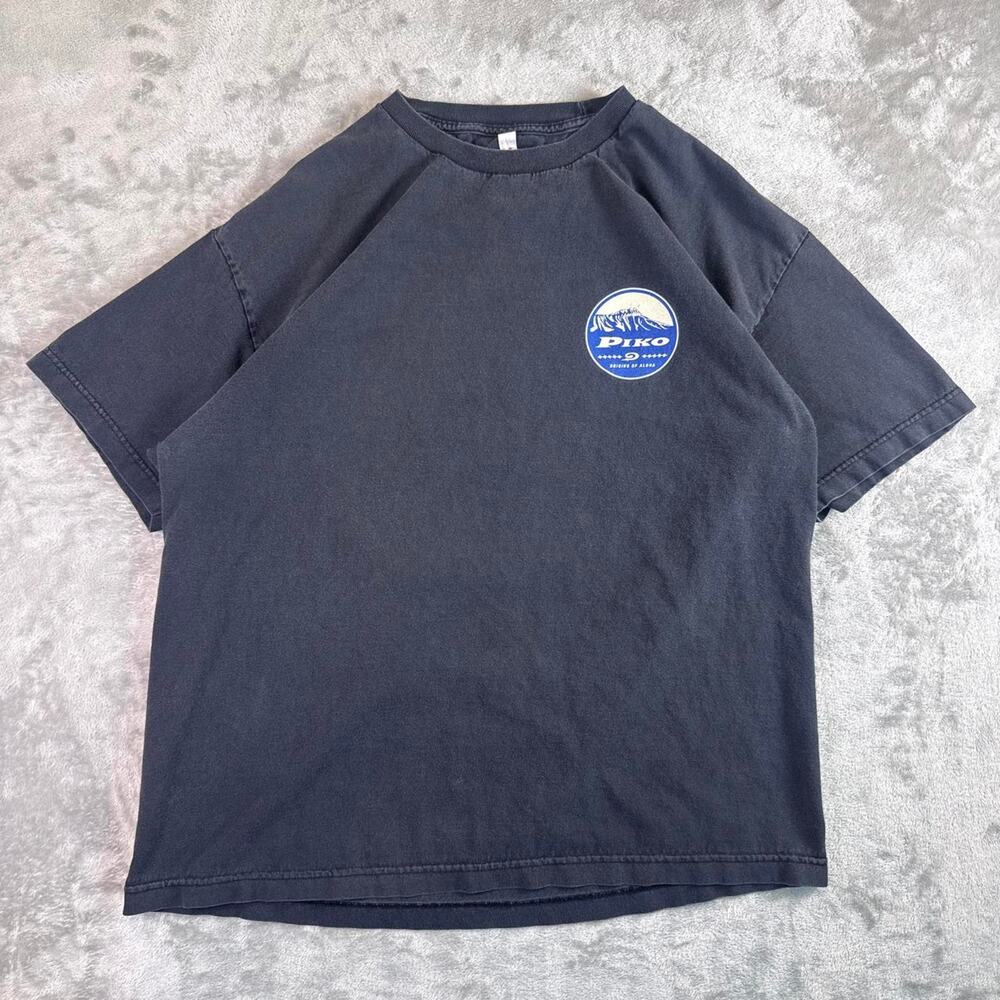 Y2K Piko Graphic T Shirt Mens XL Navy Blue Surf Skate Double Sided Fade